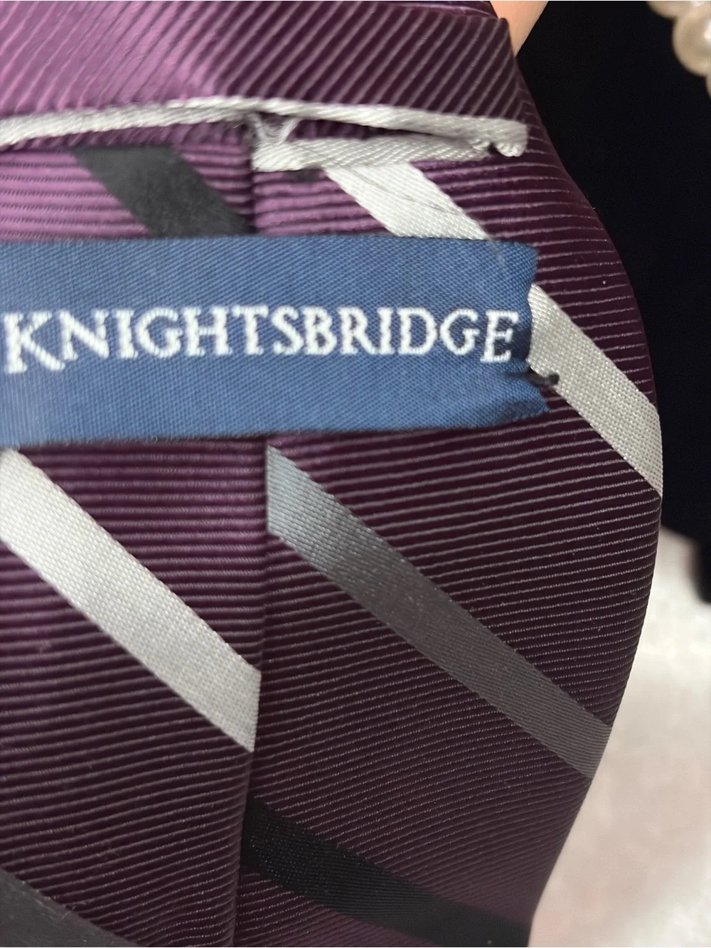 Purple Striped Necktie with Bee Brooch